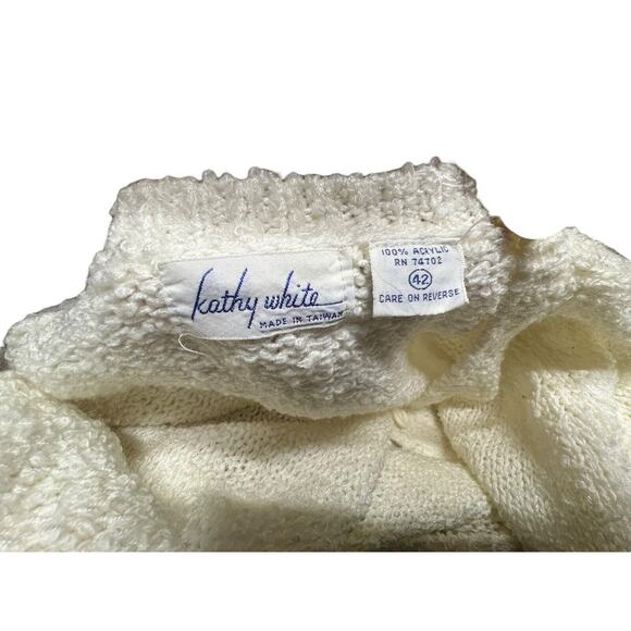 Vtg White Textured Boucle Mid Length Classic Granny Sweater Cardigan Plus SZ 2X - Picture 7 of 7